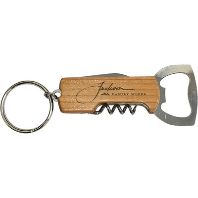 Wood Bottle Opener: Keychain Bottle Opener/Corkscrew Combo